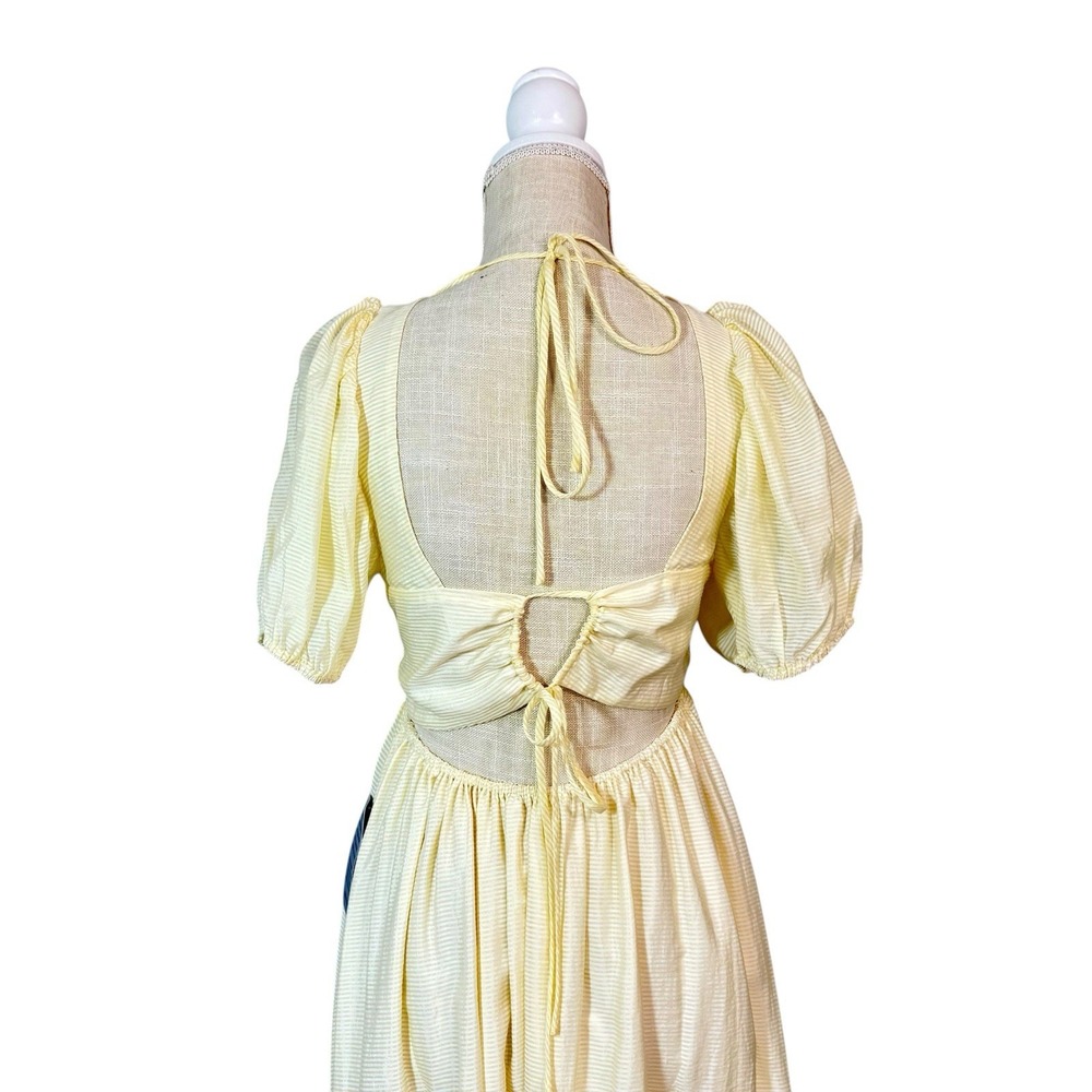 NWT Wayf Lucca Prairie Style Midi Dress Sz M Puff Sleeve Cutout Back Yellow Boho - Picture 4 of 13